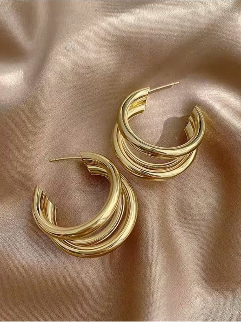 Layered Gold Hoop Earrings for Women - Chic Triple-Band Design